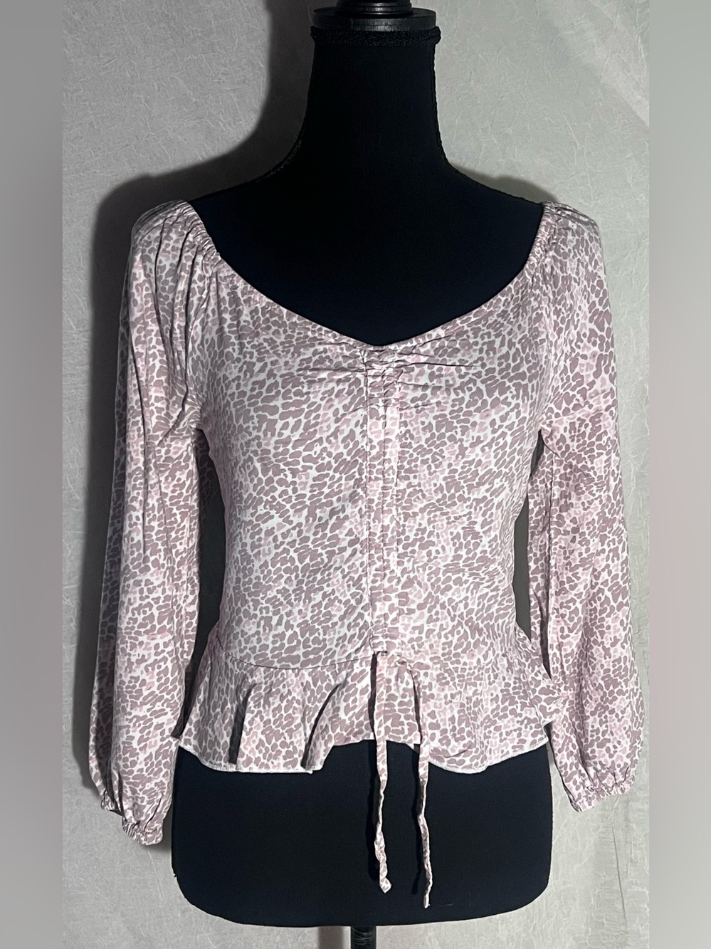 Japna Light Pink Leopard Print Peplum Blouse
